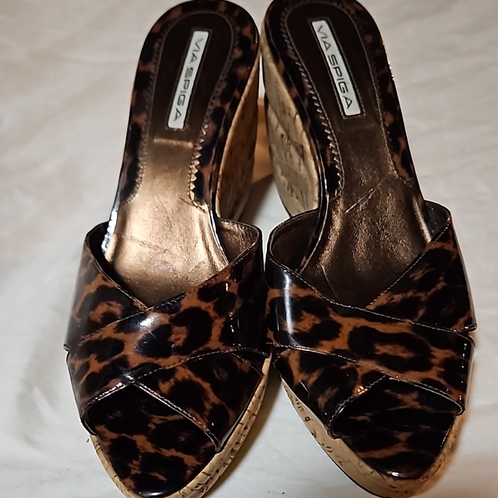 Via Spiga Leopard Print Women's Wedge Sandals